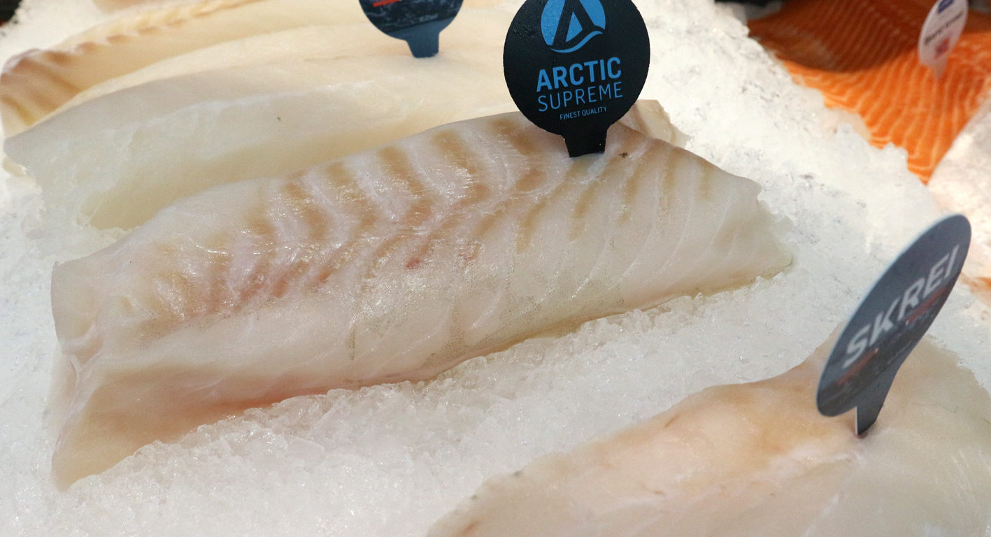 Leroy's Arctic Supreme cod fillets on display at Seafood Expo Global 2019. Credit: Miriam Okarimia/Undercurrent News